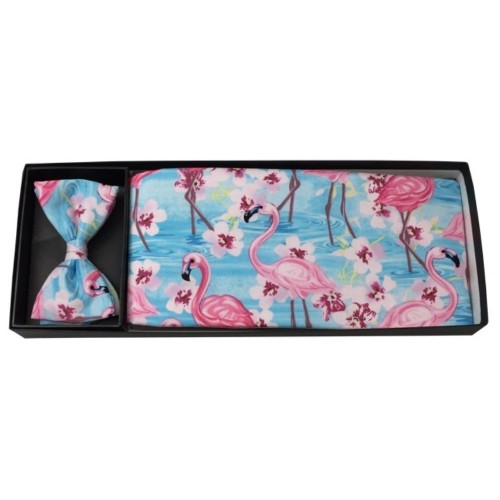  Flamingos and Flowers Cummerbund and Bow Tie Set